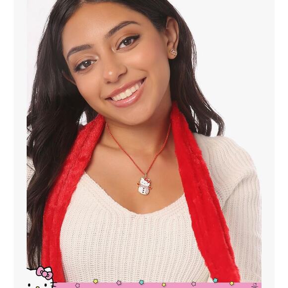 Hello Kitty Necklace and Earrings Set – Jewelry Collection in Snowman Red/Gold - Picture 3 of 5
